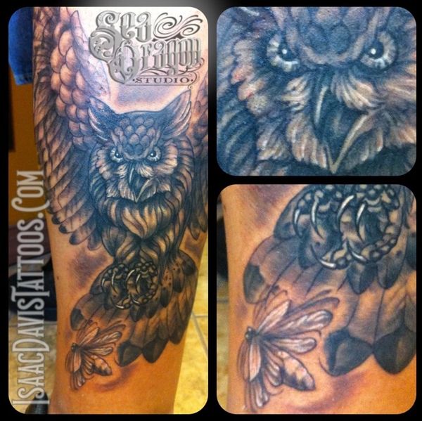 Hunter owl leg tattoo 