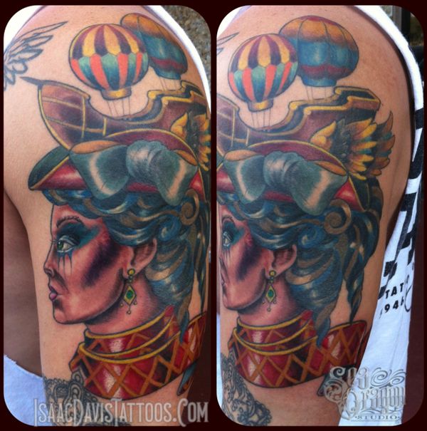 Neotraditional Airship lady tattoo 
