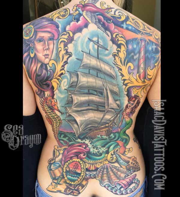 Full color neotraditional Back tattoo 