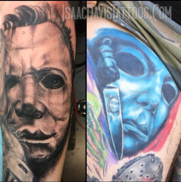 Michael myers tattoos about 13-14 yrs apart