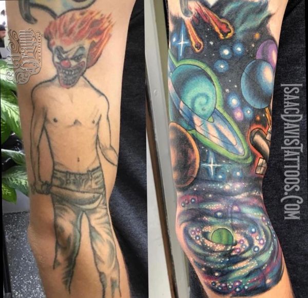 Space cover up tattoo 