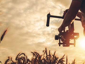 Videography and Cinema Industry Theme. Scenic Sunset Cinema Shot Using Digital SLR Camera