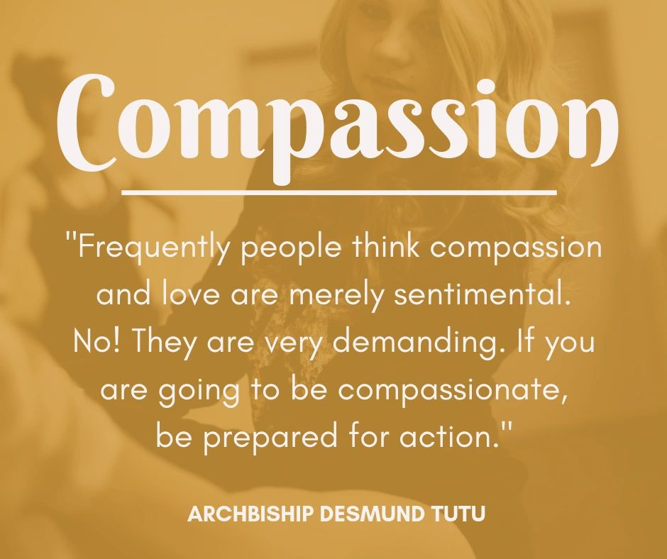 Quote on compassion by Archbishop Desmund Tutu emphasizing action.