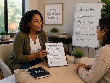 Therapist discussing a wellness plan with a client.