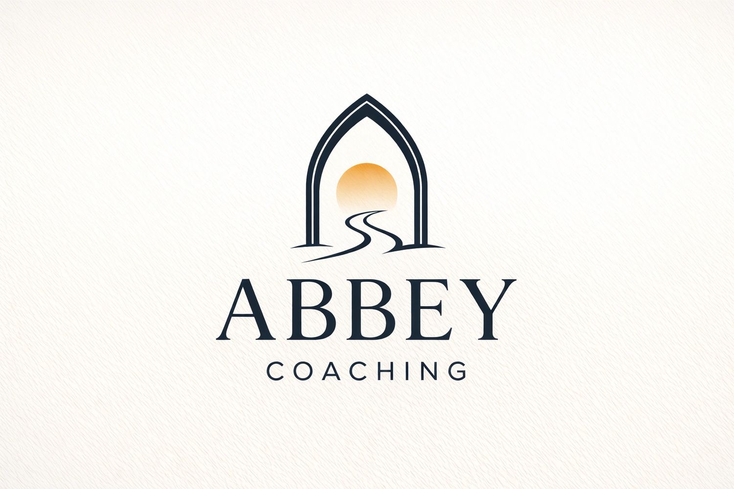 Logo for Abbey Coaching with a path leading through an arch to a rising sun.