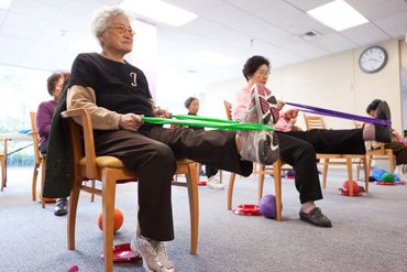 Chair yoga and using the band.