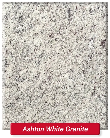 Ashton White Granite (2cm) features a white base with grey and black speckles throughout.