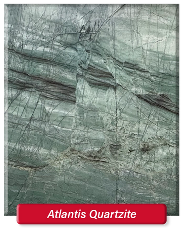 Atlantis Quartzite features teal, white, and grey coloring throughout.