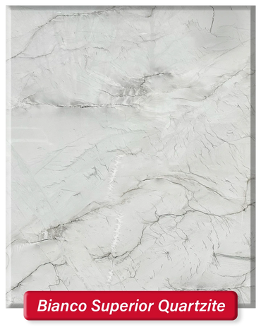 Bianco Superior Quartzite features an off-white/grey base with darker grey veining.