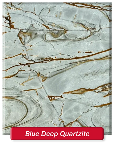 Blue Deep Quartzite features a light blue base with dark brown veining throughout.