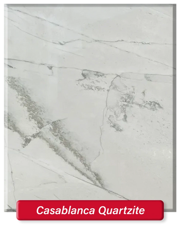 Casablanca Quartzite features a light grey base with less dramatic, dark grey veining.