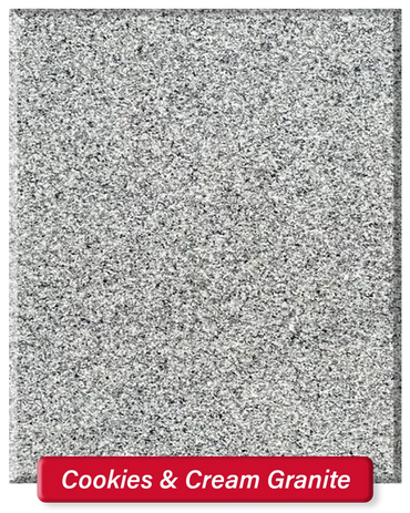 Cookies & Cream Granite (2cm) features a white base with heavy grey and black speckles throughout.