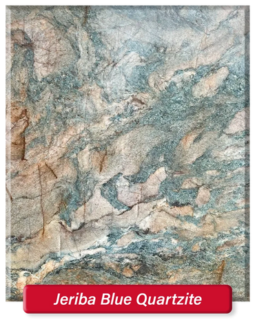 Jeriba Blue Quartzite features blue, cream, and dark brown throughout.