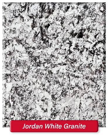 Jordan White Granite features a white base with dramatic black and grey speckles throughout.