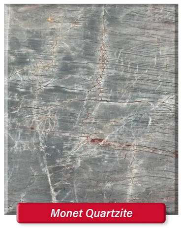 Monet Quartzite features a mid-grey base with some white and amber tones throughout.