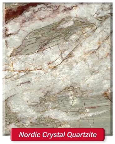 Nordic Crystal Quartzite features green and white base with some hints of amber.