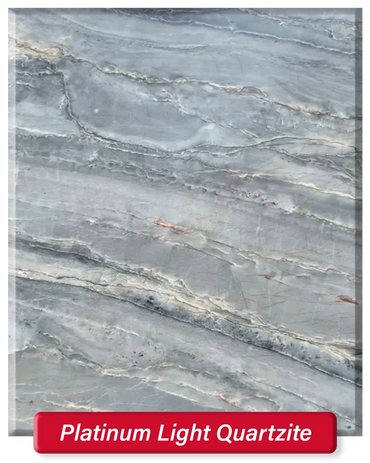 Platinum Light Quartzite features a mid-grey base with dark grey and minimal black veining.