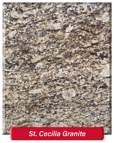 St. Cecilia Granite features a beige base with dark brown and black speckles throughout.