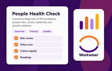 People Health Check overview with key HR diagnostic points and Workwiser logo.