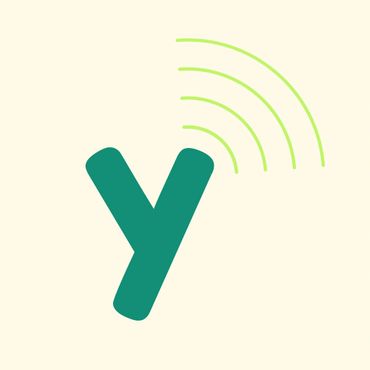 Letter Y with wireless signal waves in green on a light background.
