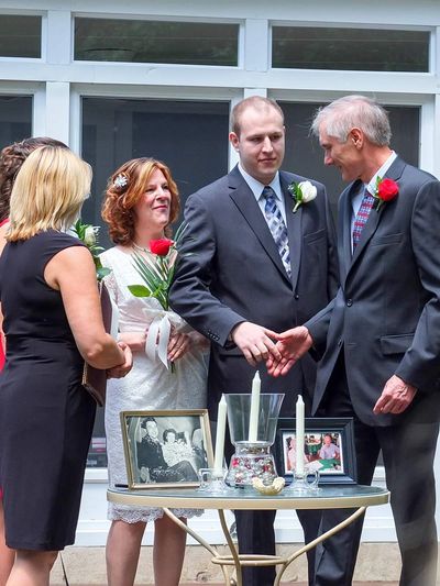 Judy Thompson, CT JP, wedding officiant, non-denominational minister, backyard wedding