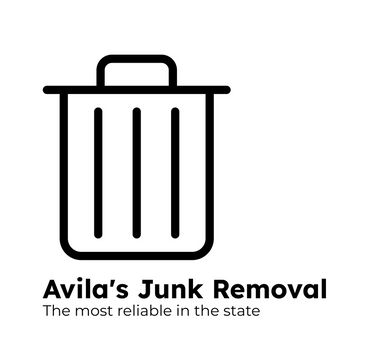 Logo for Avila's Junk Removal featuring a trash bin icon and tagline.