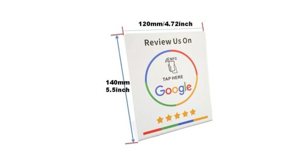 Customers simply tap their NFC-enabled smartphone on the google reviews nfc stand to leave reviews