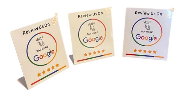 Customers can leave a review and rating by simply touching their phone to the google reviews stand