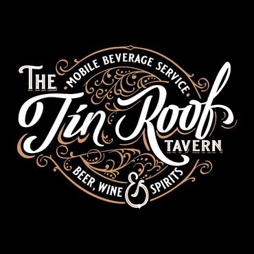 Tin Roof Tavern Logo; vintage logo, gold leaf, vintage label, scroll script