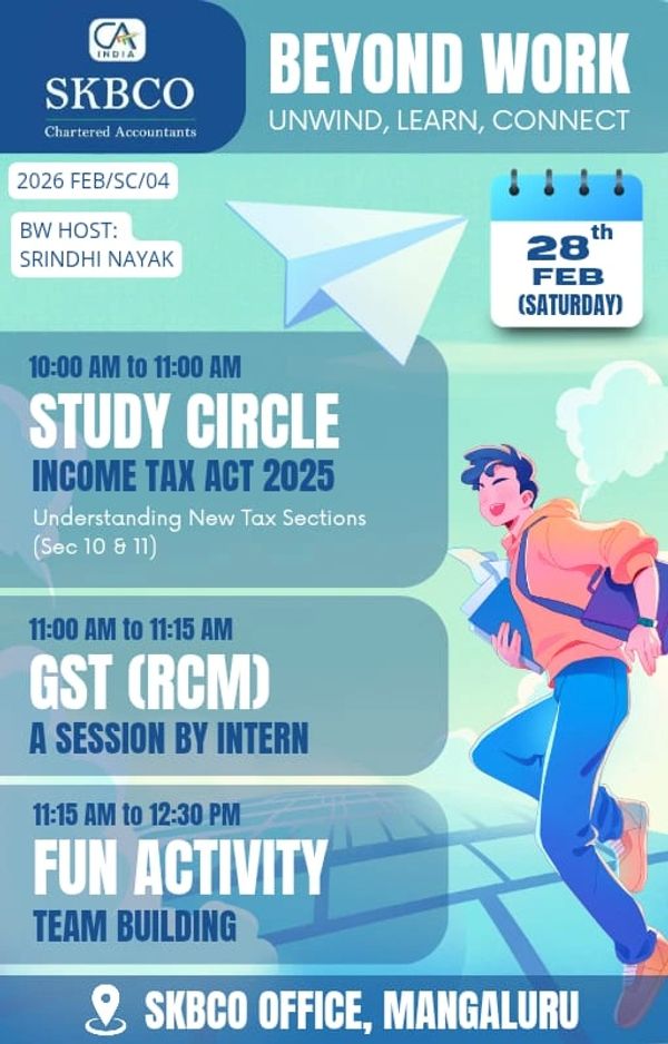 SKBCO event on Feb 28: Study Circle, GST session, and fun team building activities.