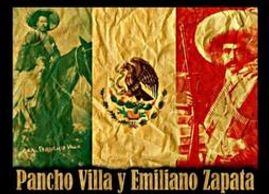 An image of the Mexican flag with the portraits of Pancho Villa and Emiliano Zapata superimposed.