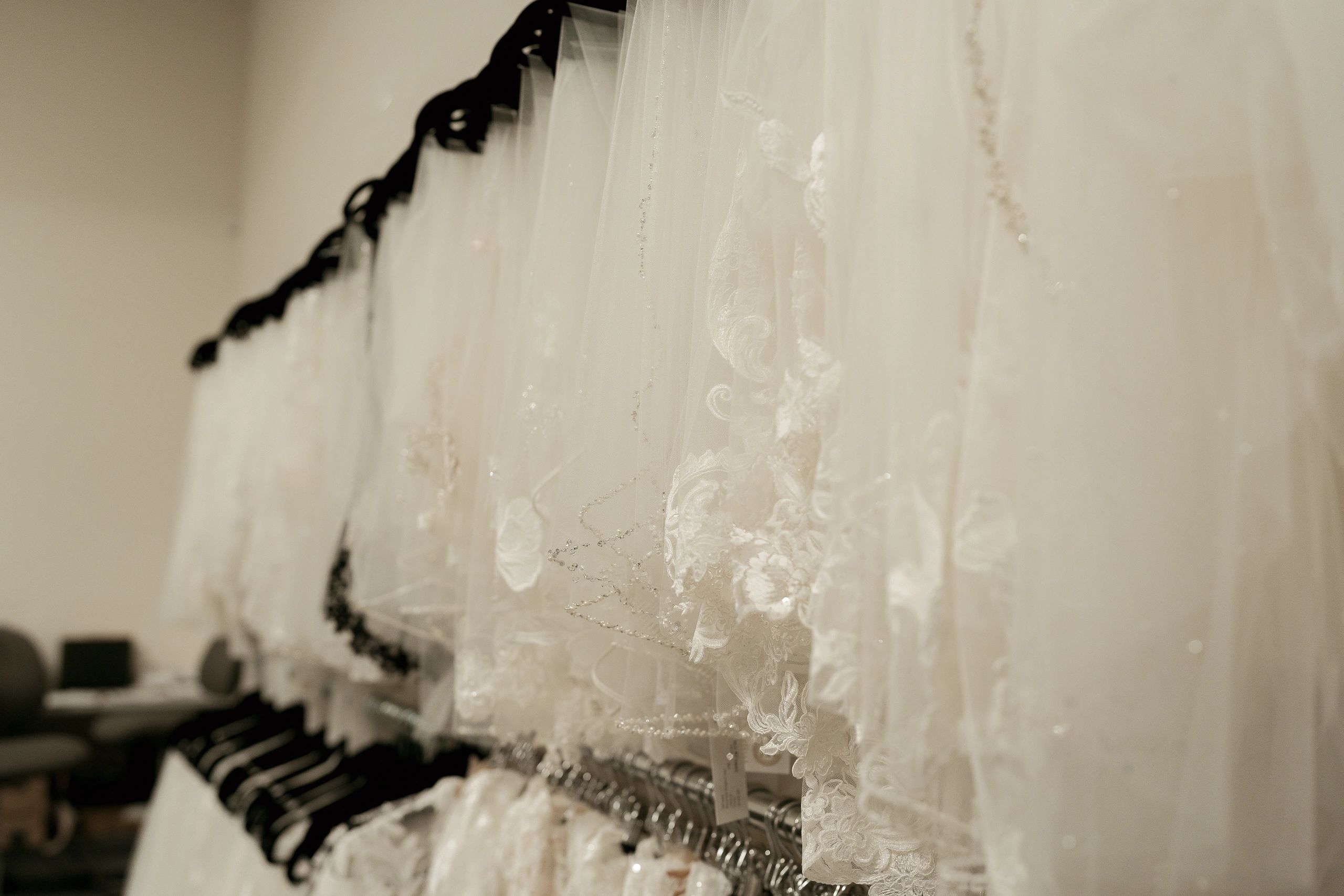 Hundreds of veils on display in the Elizabeth's Bridal showroom 