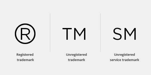 Registered trademark, unregistered trademark, and unregistered service trademark.