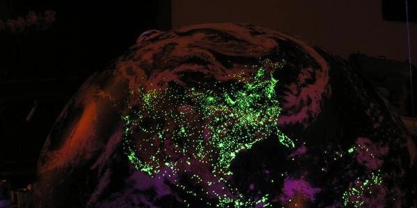Glow in the dark cities on the inflatable EarthBall globes.
