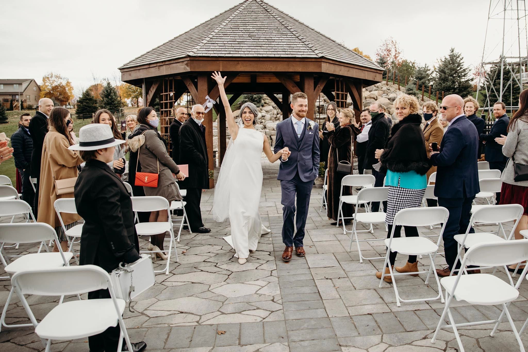 Ontario barn wedding venue with bride and groom