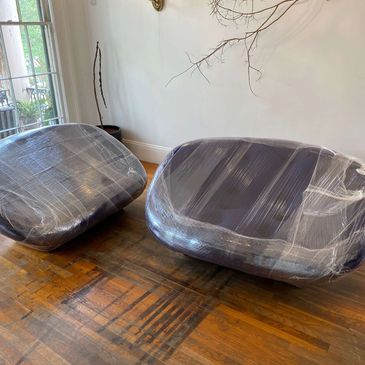 A picture of the furniture packed with the wrap