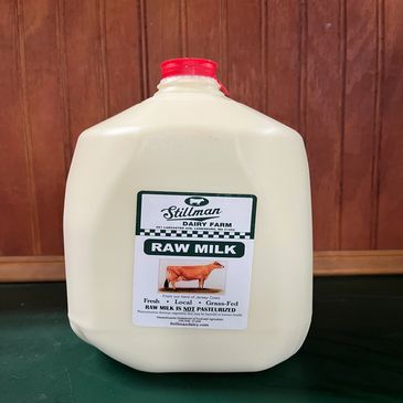 Gallon of raw milk from Stillman Dairy Farm.