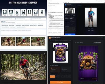 User interface showcasing AI-generated design concepts and marketing previews.