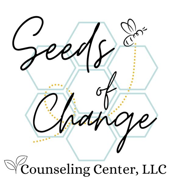 Logo for Seeds of Change Counseling Center with a bee and hexagons.