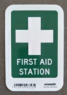 A first aid station sticker.
