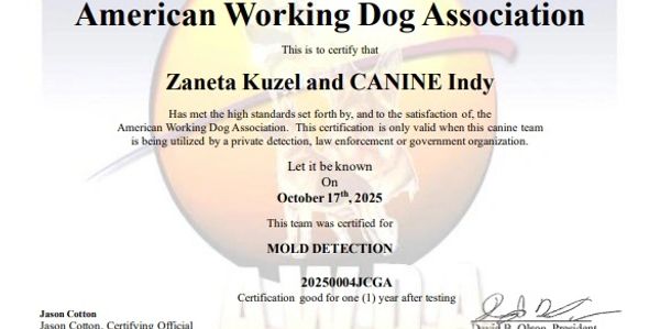 AWDA certified for mold detection.