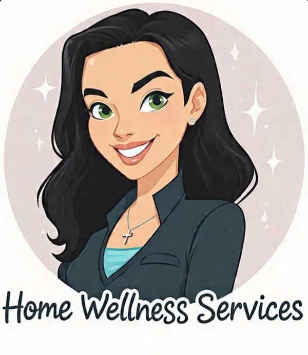 Illustration of a smiling woman with green eyes for Home Wellness Services.