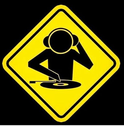 icon of a DJ in yellow and black warning sign