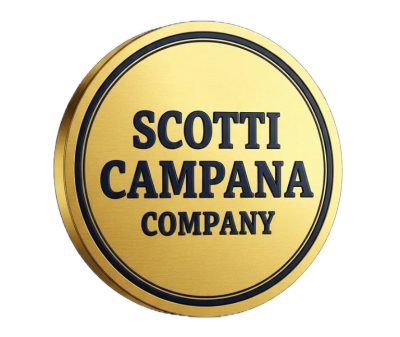 Gold coin with SCOTTI CAMPANA COMPANY text in black.