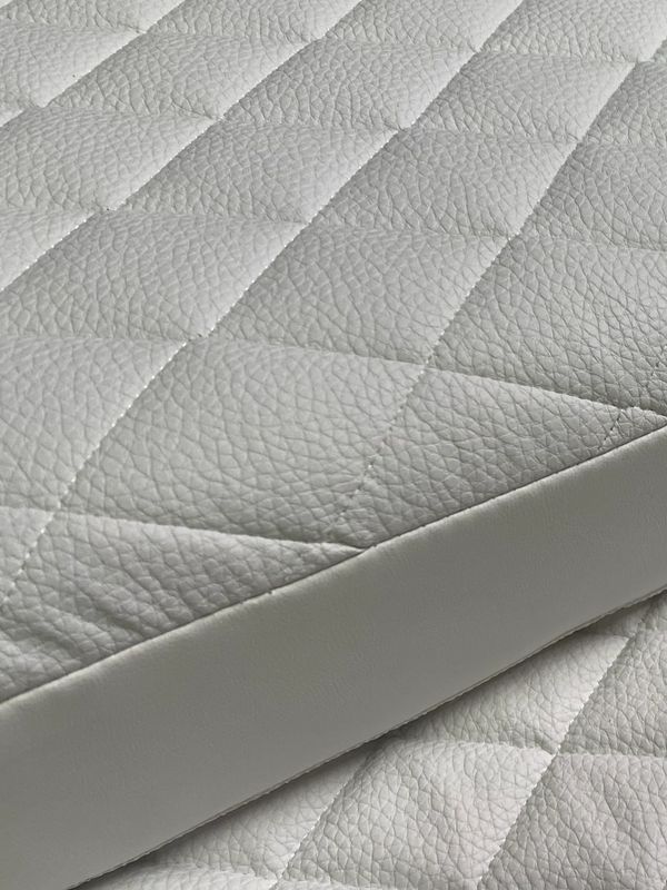 Dimond pleat vinyl. Open cell dry fast foam. Lifetime thread.