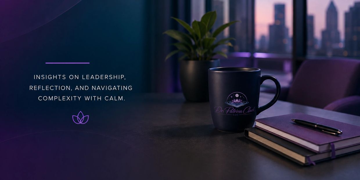 A serene workspace with a mug, notebooks, and an inspirational leadership quote.