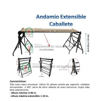 Caballete o andamio plegable incluye plataforma. altura mínima de 90 cms y máxima de 1.50  mts