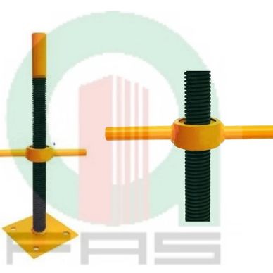 Tornillo nivelador acero sólido para nivelar el andamio placa base de 15 x 15 cms. Altura max. 40cms