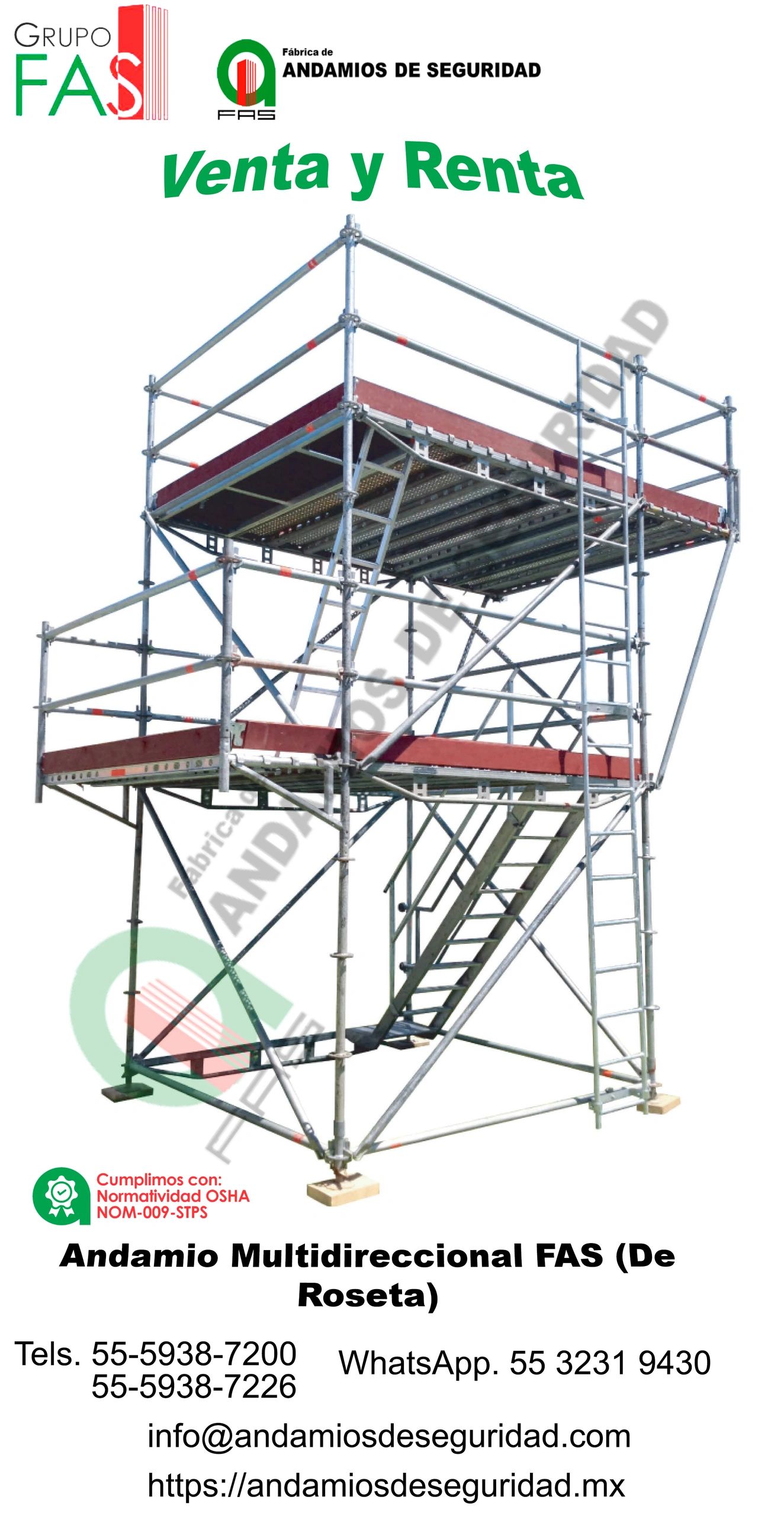 Andamio multidireccional diferentes configuraciones y tipos de escalera, mensuales, rodapiés