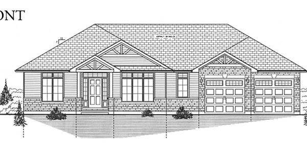 Front elevation of new custom home to be built in Kawartha Lakes